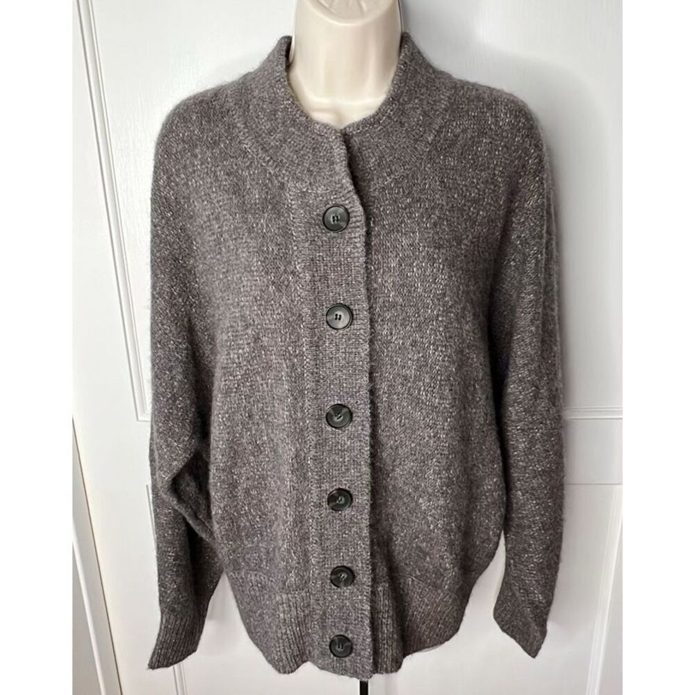 Brochu Walker Wool Alpaca Mock Neck Cardigan Sweater in Gray Size Large